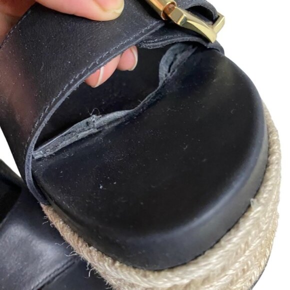 The Wishbone Collection Women\'s Black Leather Espadrille Wedge